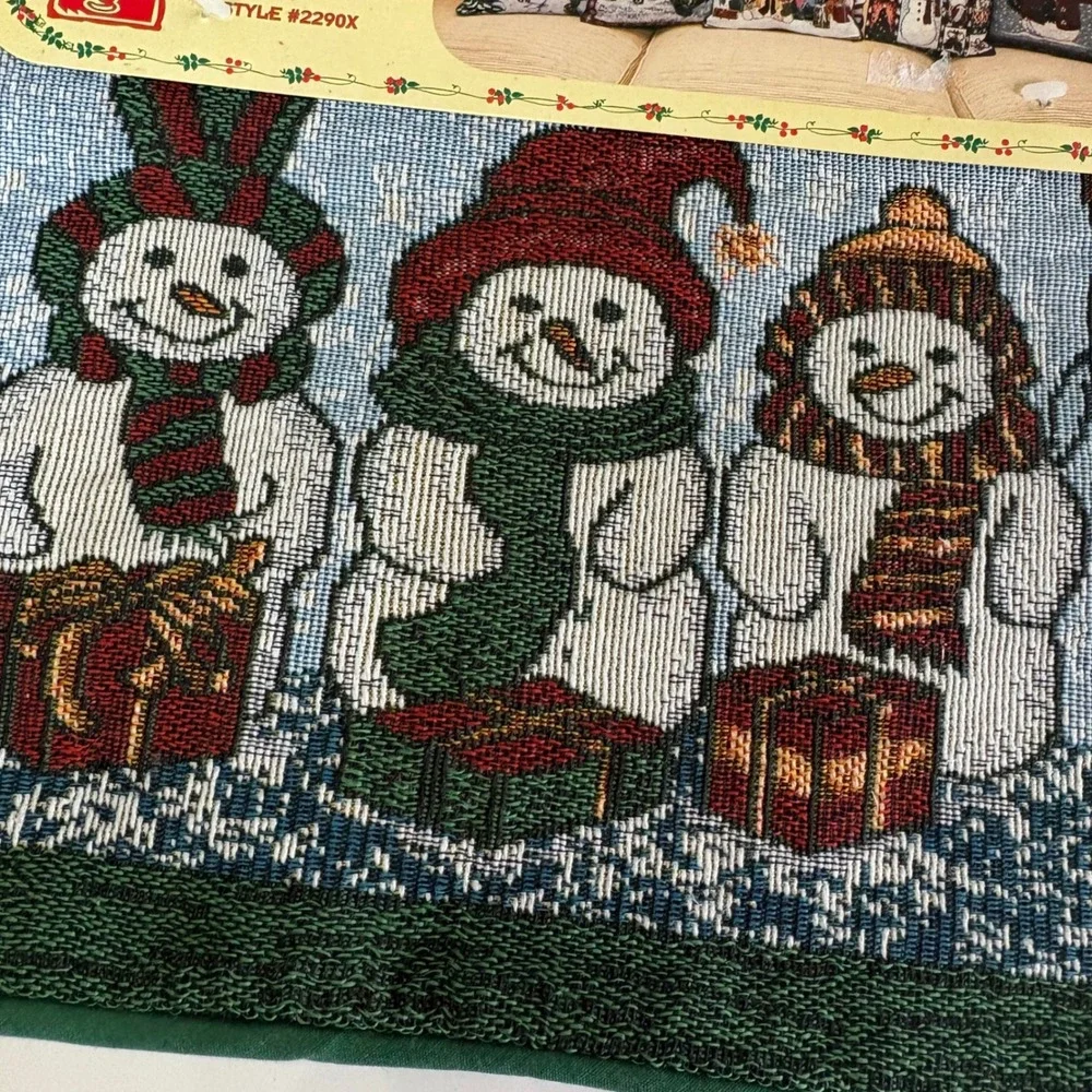 Vintage American Crafts Tapestry Pillow Cover 10x14 Rectangle Snowmen Presents‎